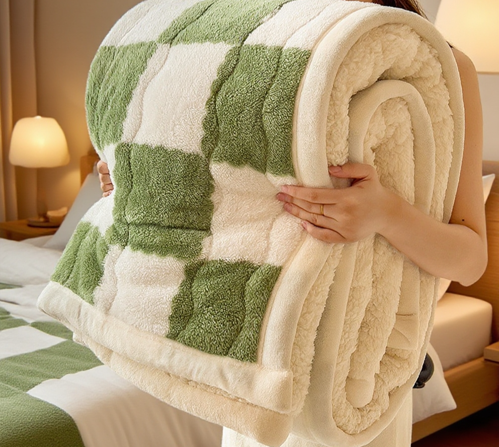Luxurious plush blanket in contemporary grid design