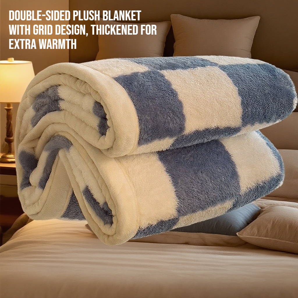 Grid double-sided plush thick blanket