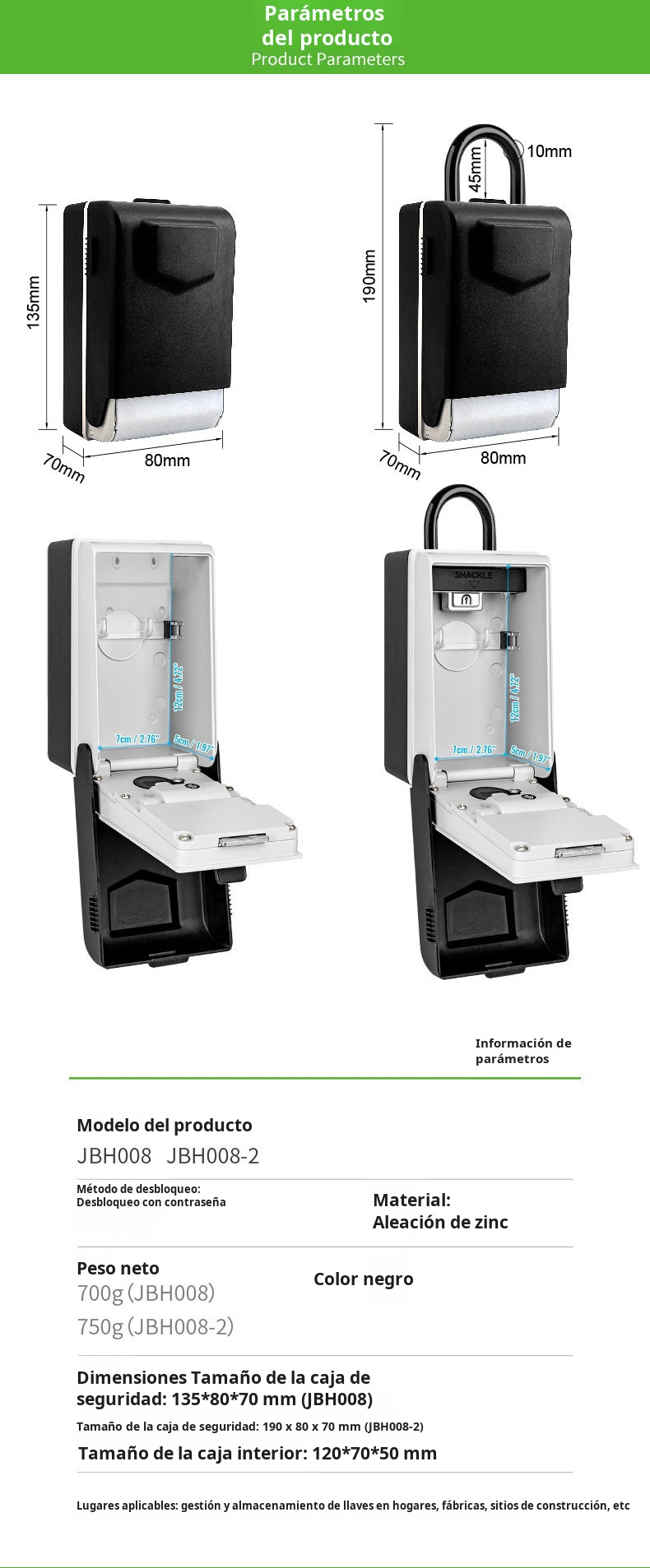 Caja de llaves JMY para exteriores, resistente y segura