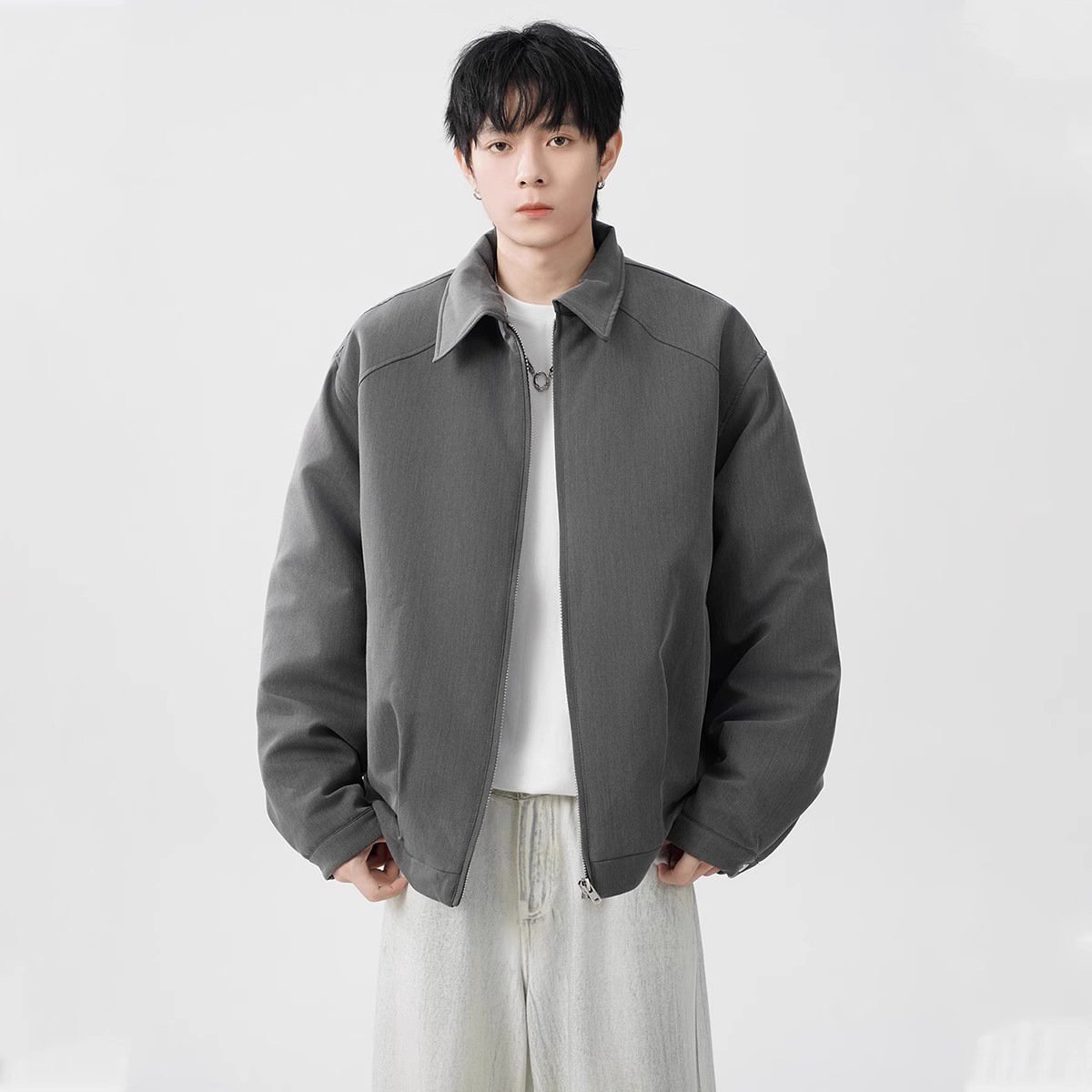 メンズ春用ルーズフィットアメリカンスタイルの襟付きジャケット