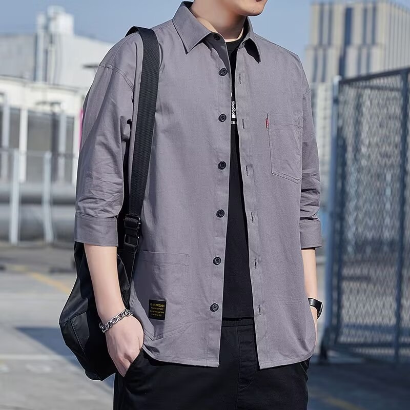 メンズミドルスリーブ春夏用ユースワークジャケット、七分袖または半袖の万能でファッショナブルなアウター