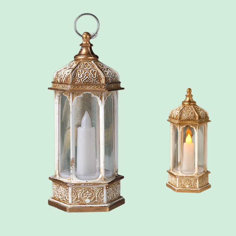 빈티지 스타일의 발광 육각 전자 양초 랜턴