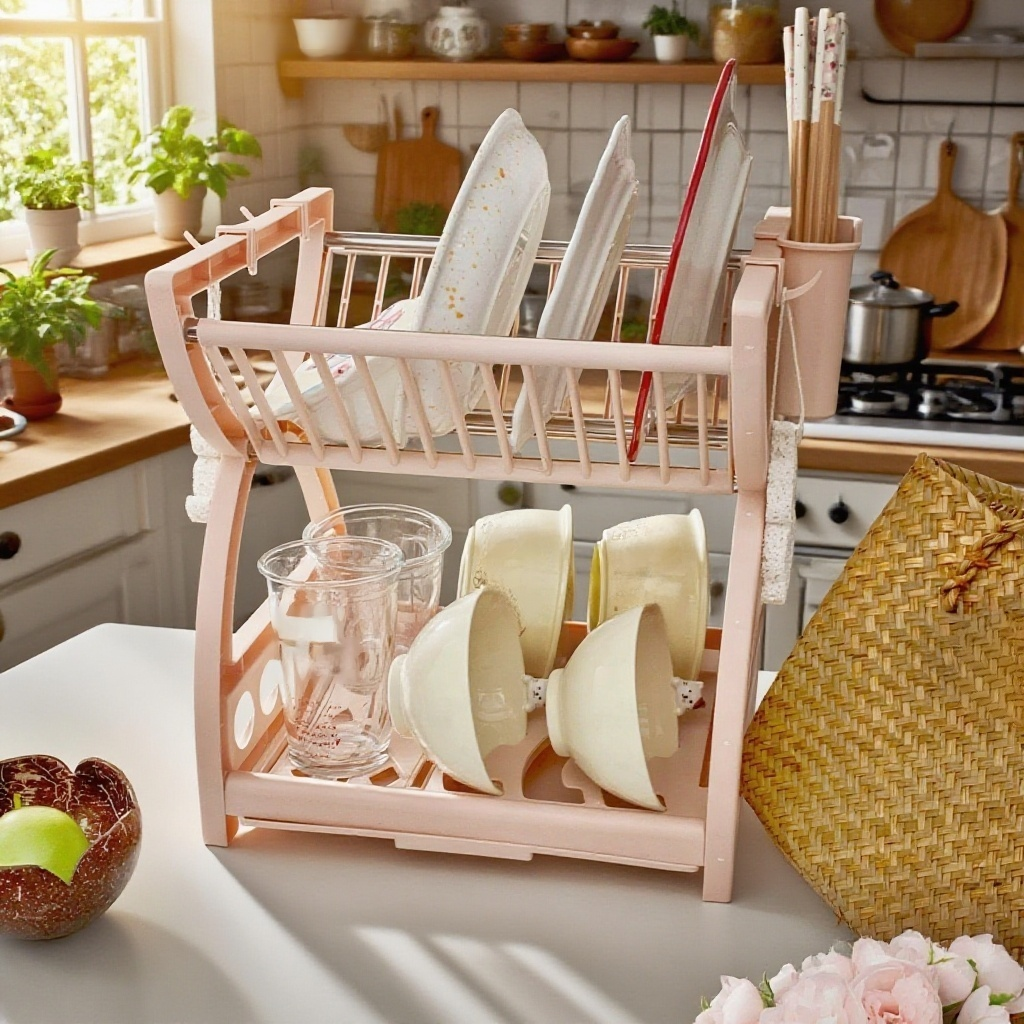 주방 다기능 이중 그릇 수납 아스팔트 선반