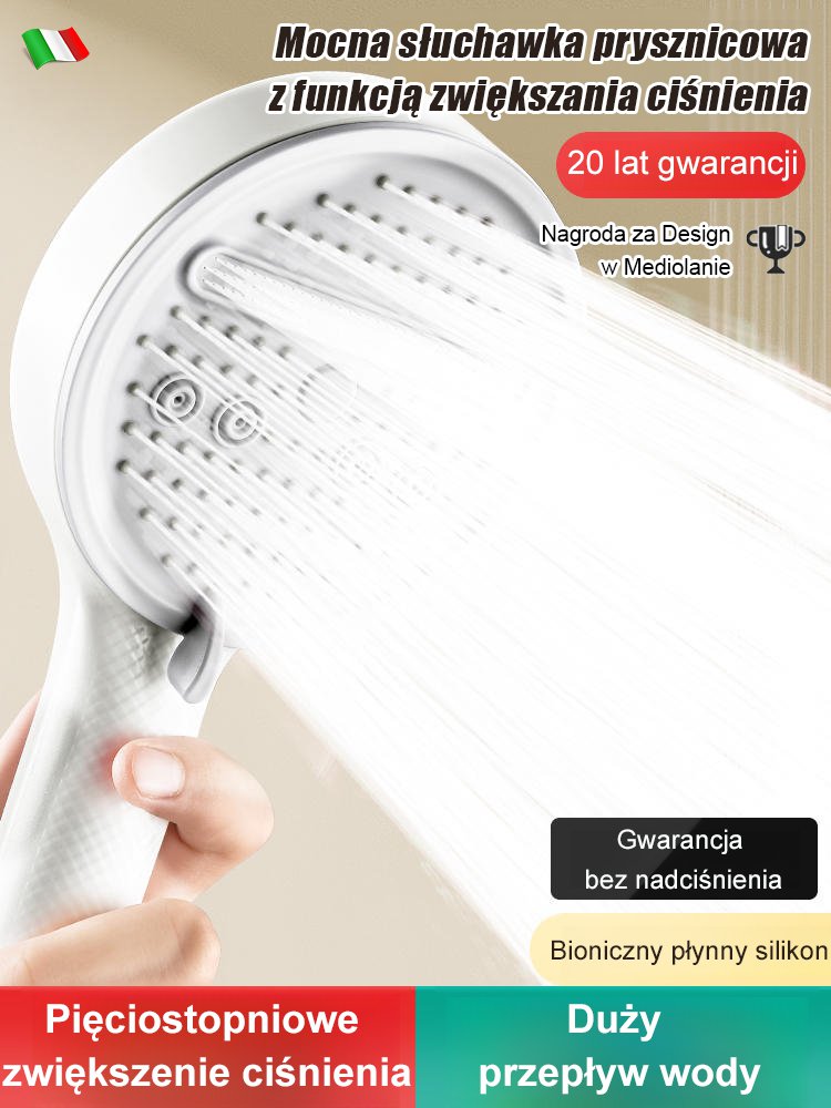Mocna słuchawka prysznicowa z funkcją zwiększania ciśnienia