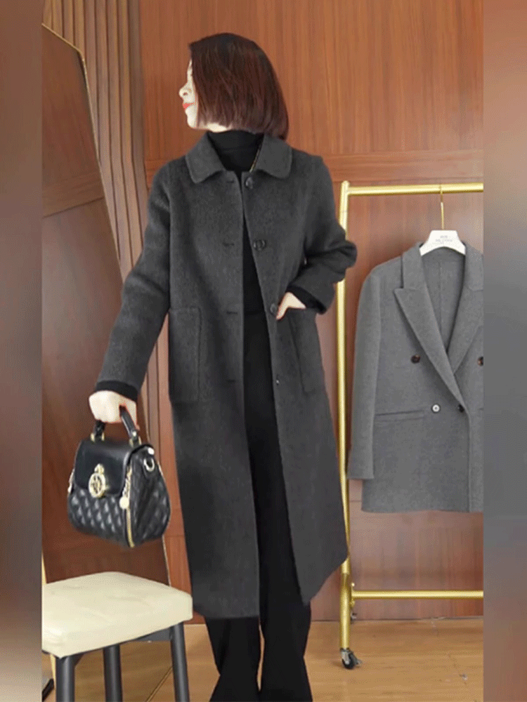 2025 봄가을 신상 한국 스타일 고급감 롱 모직코트