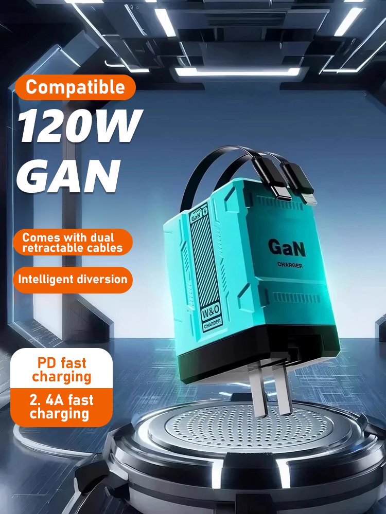 [With retractable charging cable] 120w super fast charging charger