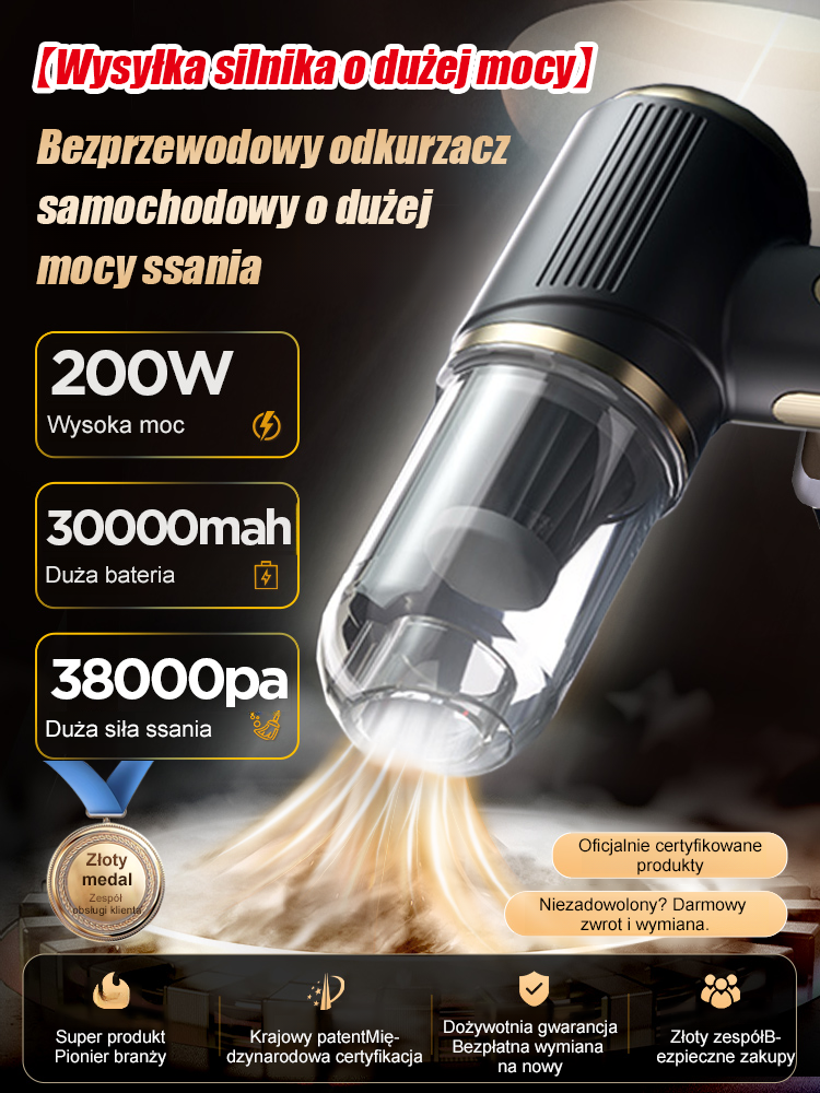 [Darmowy silnik o dużej mocy] Bardzo duży bezprzewodowy odkurzacz samochodowy