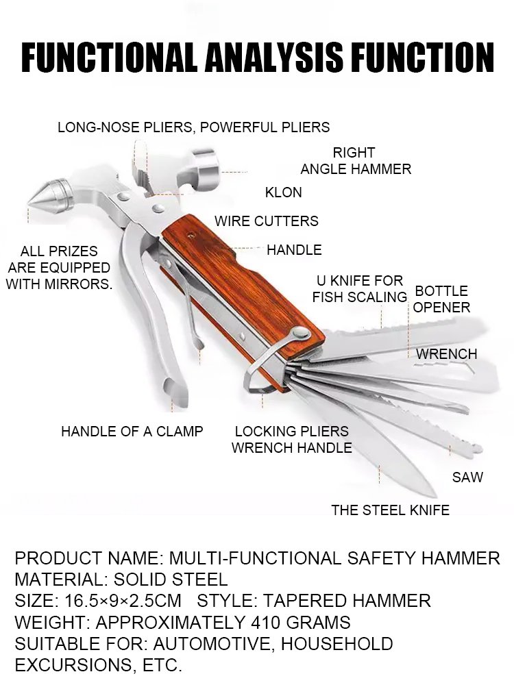 Car emergency multifunctional safety hammer