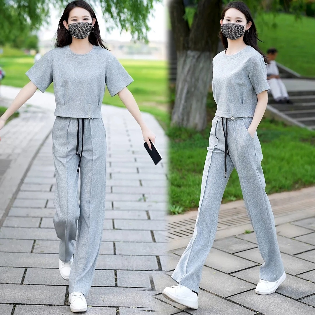 심플한 반팔 와이드 팬츠 스포츠 세트복