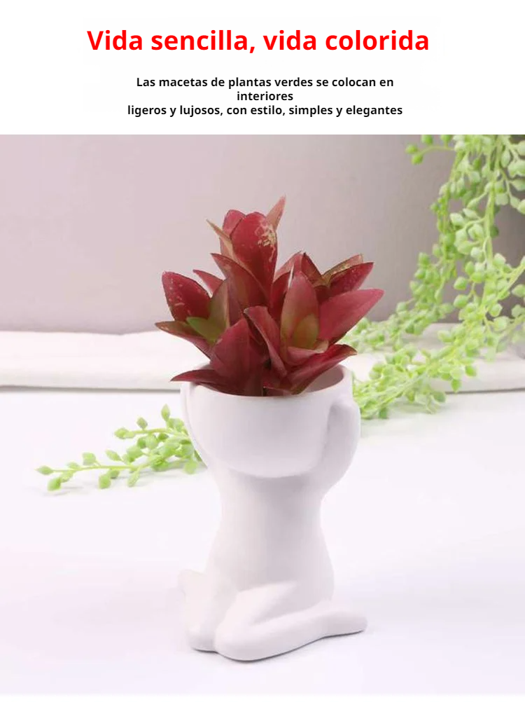 Macetero artístico en forma de persona para suculentas