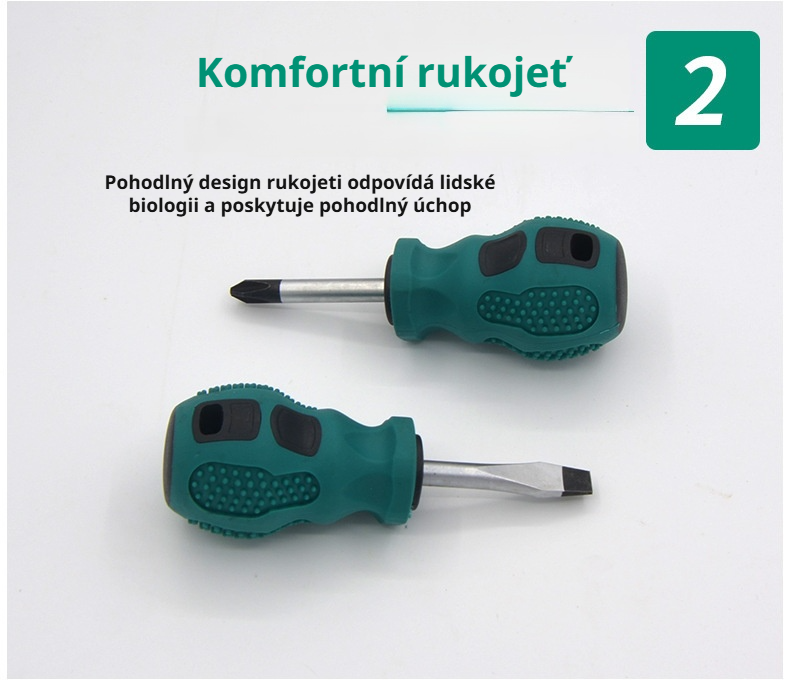 Šroubovák s krátkou rukojetí, snadno rozebíratelný, velmi odolný a přesný