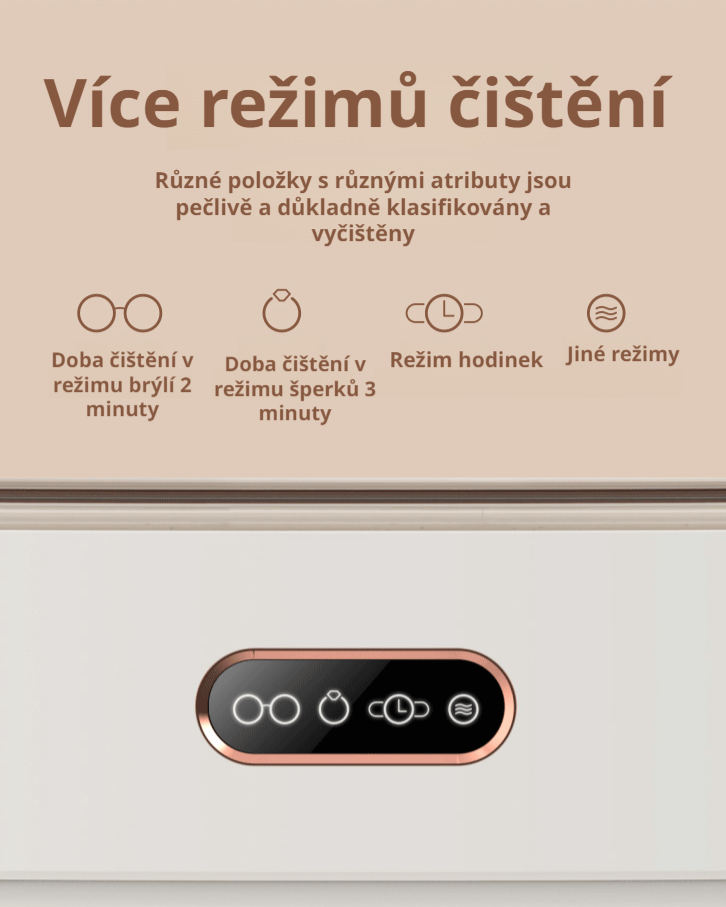 Detaily přenosného čističe na brýle a hodinky