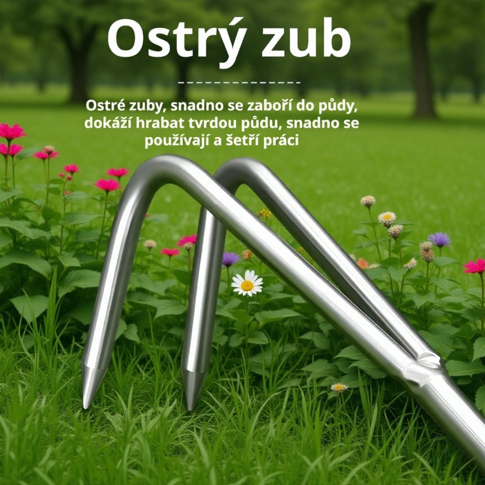 Vícehroté zahradní hrábě z nerezové oceli s pevnou rukojetí, malý ruční nástroj na zahradu i k moři