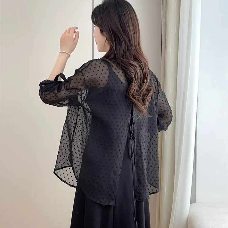 [8색] 도트무늬 여자 UV차단 블라우스