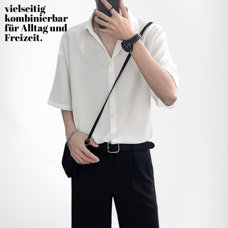 Männer Sommer Oversize Casual Kurzarmhemd – Weiß und Schwarz