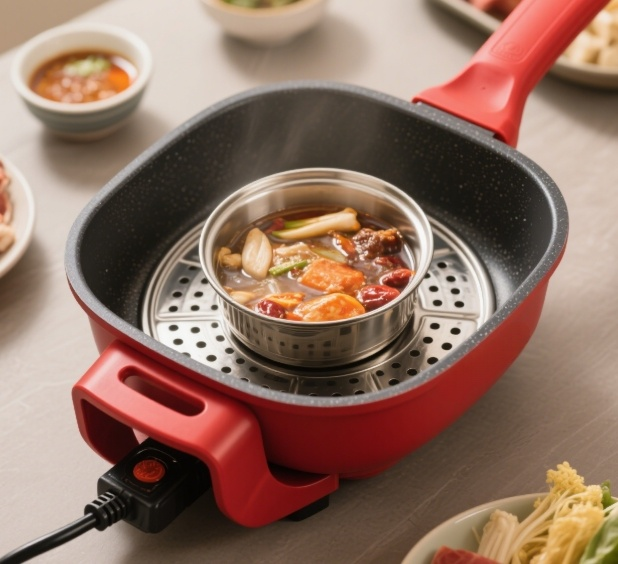 찜과 조리가 일체형인 전기 냄비