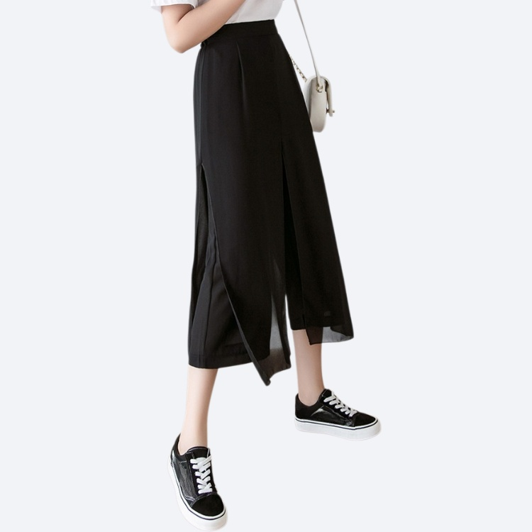 Slippery chiffon fake two wide leg pants skirt