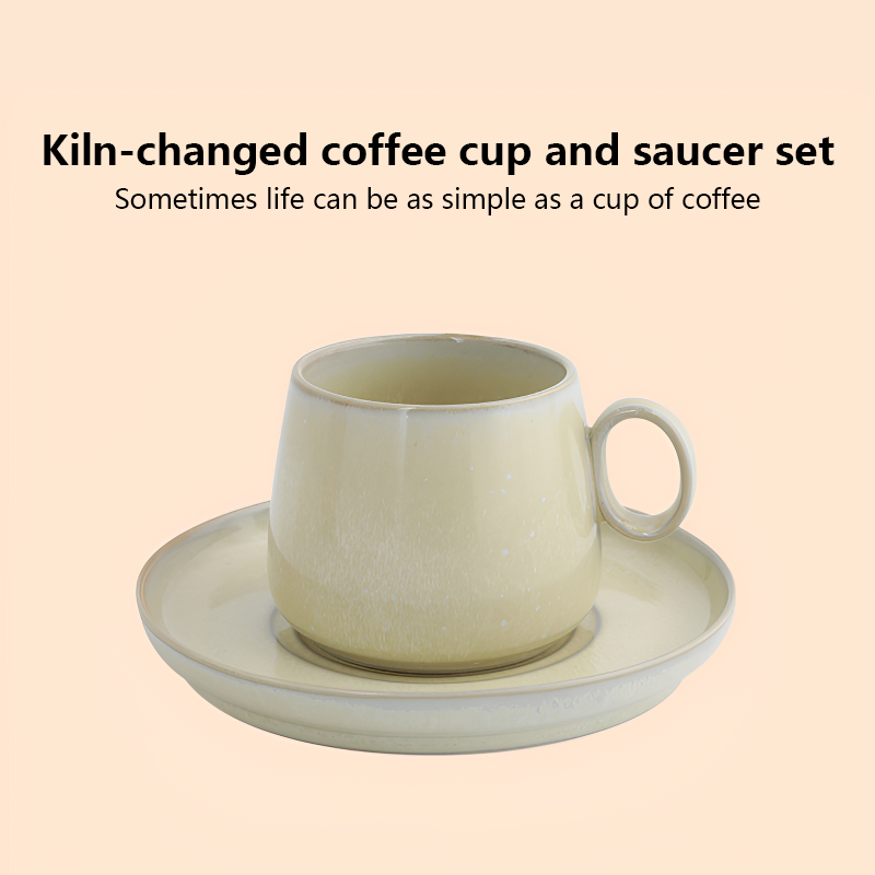 Kiln-changed coffee cup and saucer set