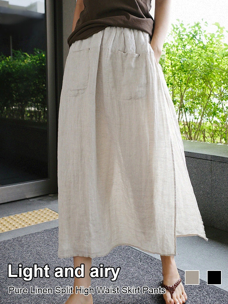 Two-piece loose cotton linen pants skirt