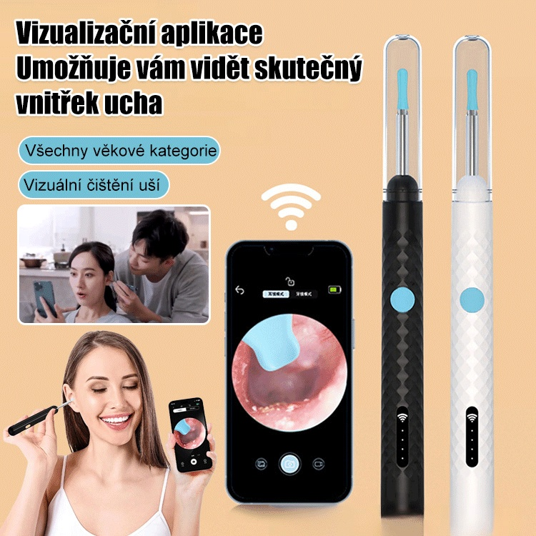 Viditelná lžíce na čištění uší, šikovný nástroj na čištění uší.