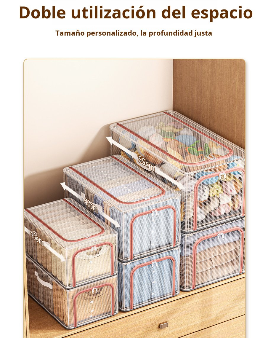 Caja plegable para guardar ropa con diseño de malla visible