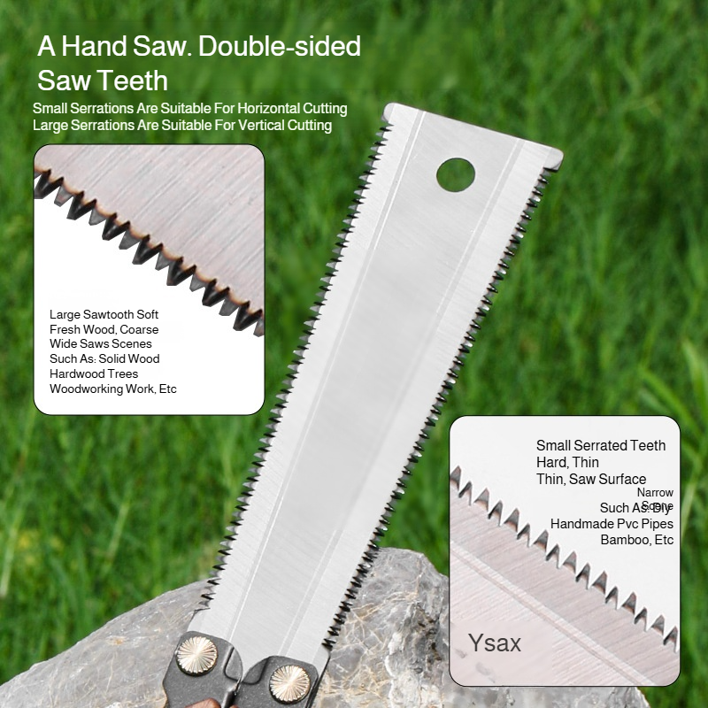 Household small wooden handle double-sided folding saw hand saw