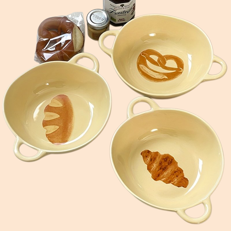 クリーム色の可愛い丼、お皿、カップが1人分