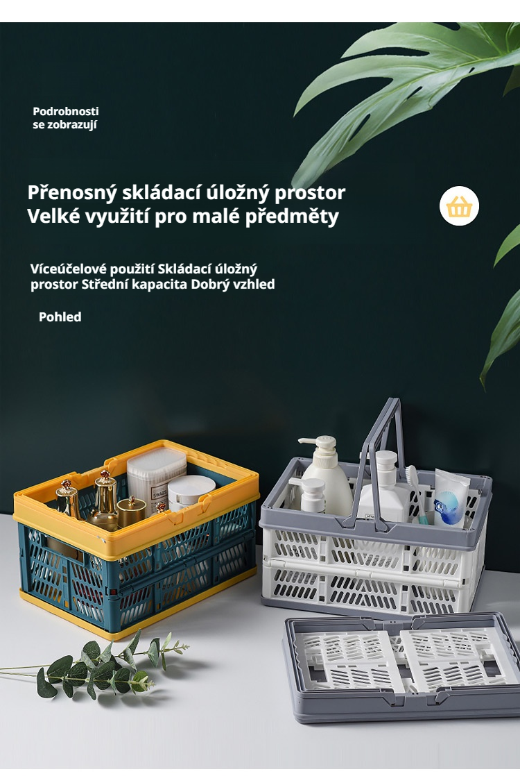 Skládací multifunkční nákupní úložný koš v rozloženém stavu