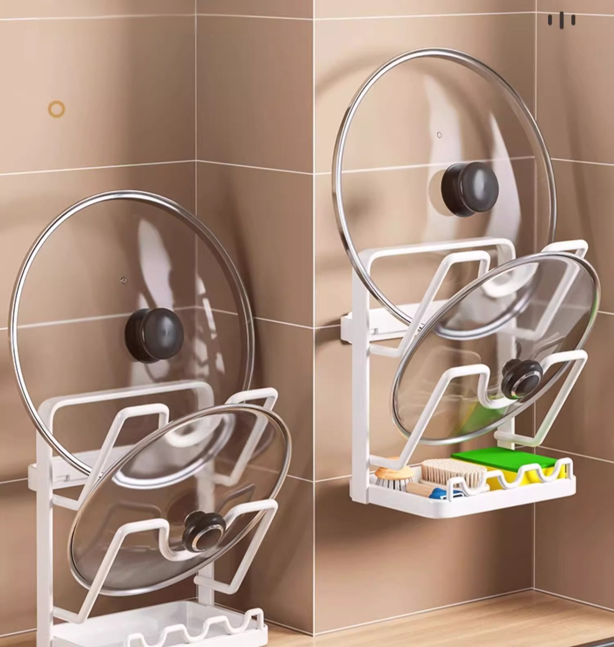 Wandmontiertes Topfdeckelregal für Küche