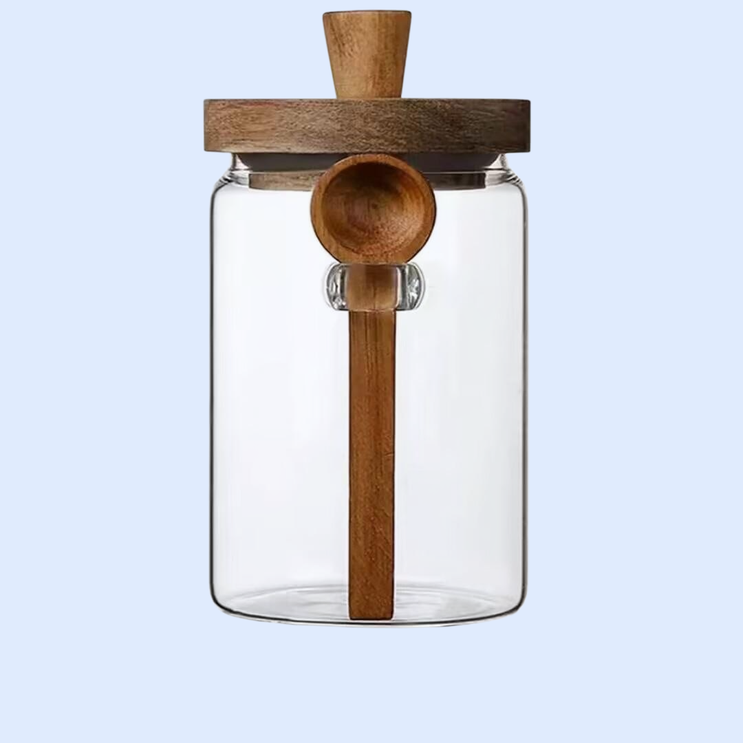 스푼이 달린 커피 원두 유리 밀폐병 소형 콩 저장통