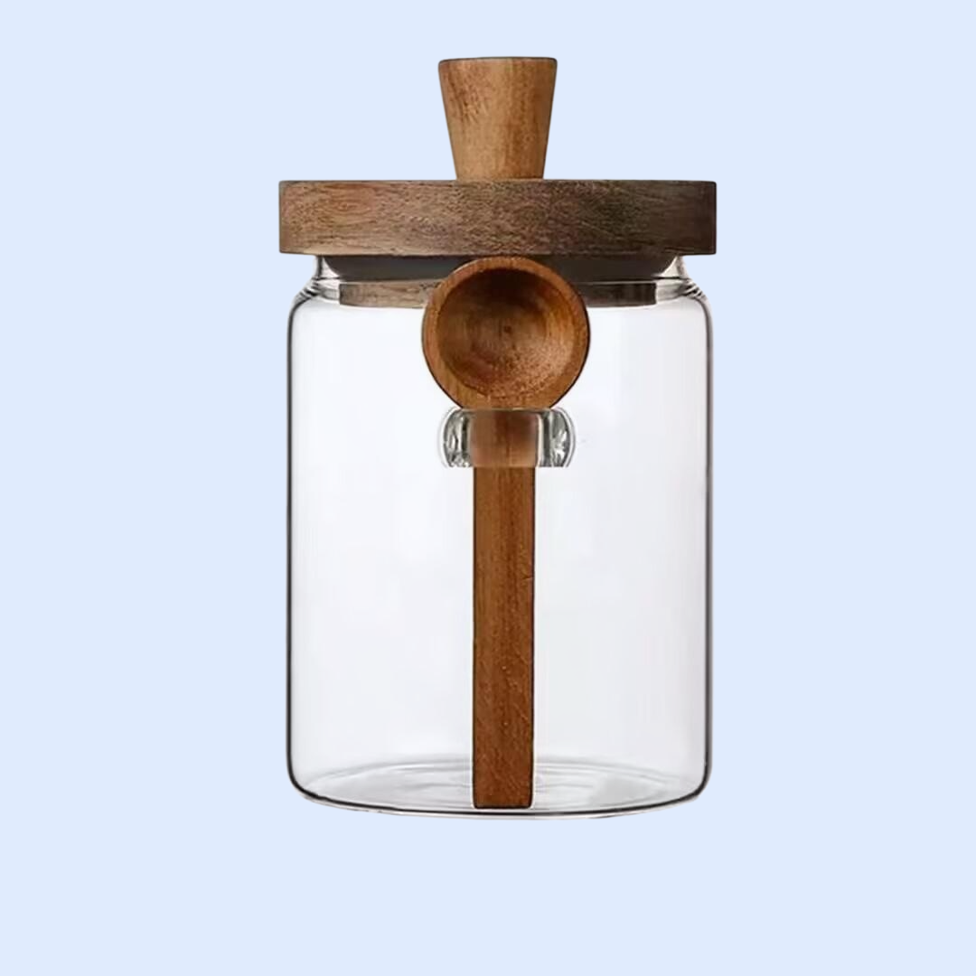 스푼이 달린 커피 원두 유리 밀폐병 소형 콩 저장통
