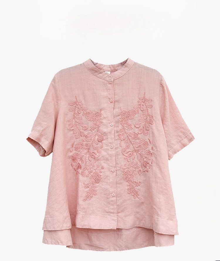【手刺繍の綿麻ブラウス】耐磨耗＆長持ち・毛玉できにくい・通気吸湿