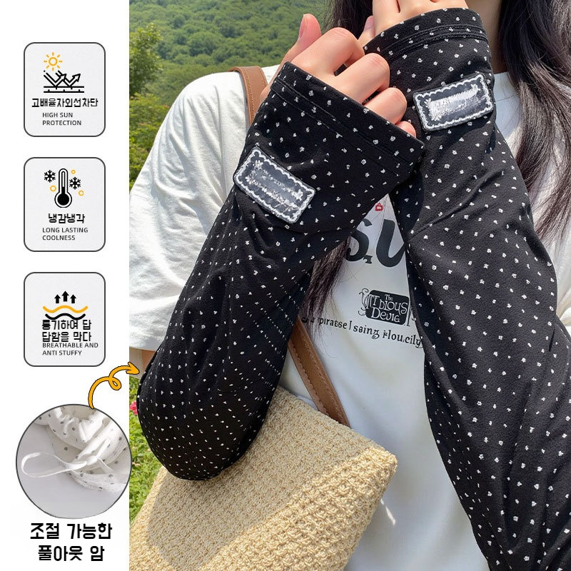 여성 여름 통기성 아이스 소매 자외선 차단 팔 보호 아이스 실크 소매 햇빛 가리개 아이스 소매 자외선 차단 도트 무늬 통기성 소매
