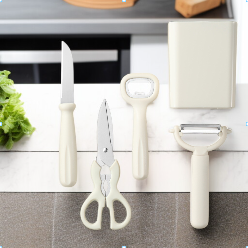 5-piece kitchen tool set with storage stand, fruit peeler combination