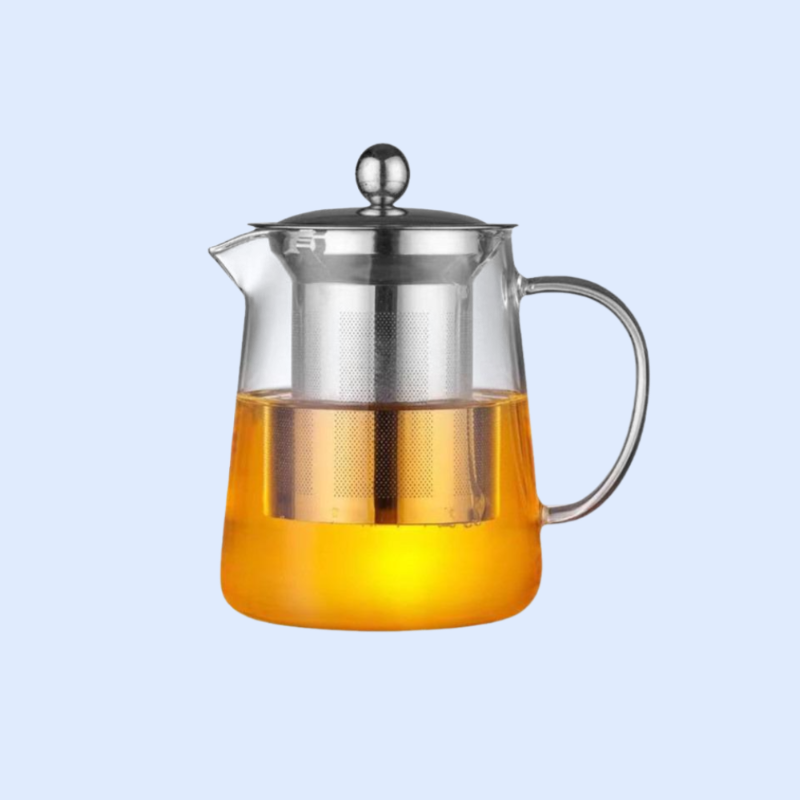 ストーブの周りのティーポット