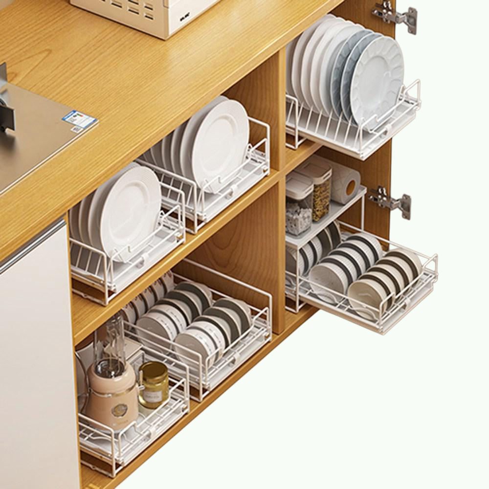 주방 수납 선반 인출식 슬라이딩 서랍형 접시 그릇정리대 그릇꽂이 흰색