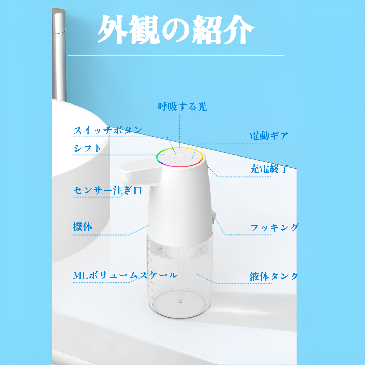 ソープディスペンサー ハンドソープ 自動 泡 450ml 壁掛け ソープディスペンサー 自動 泡 オートディスペンサー ディスペンサー 充電式 キッチン 洗面所などに適用