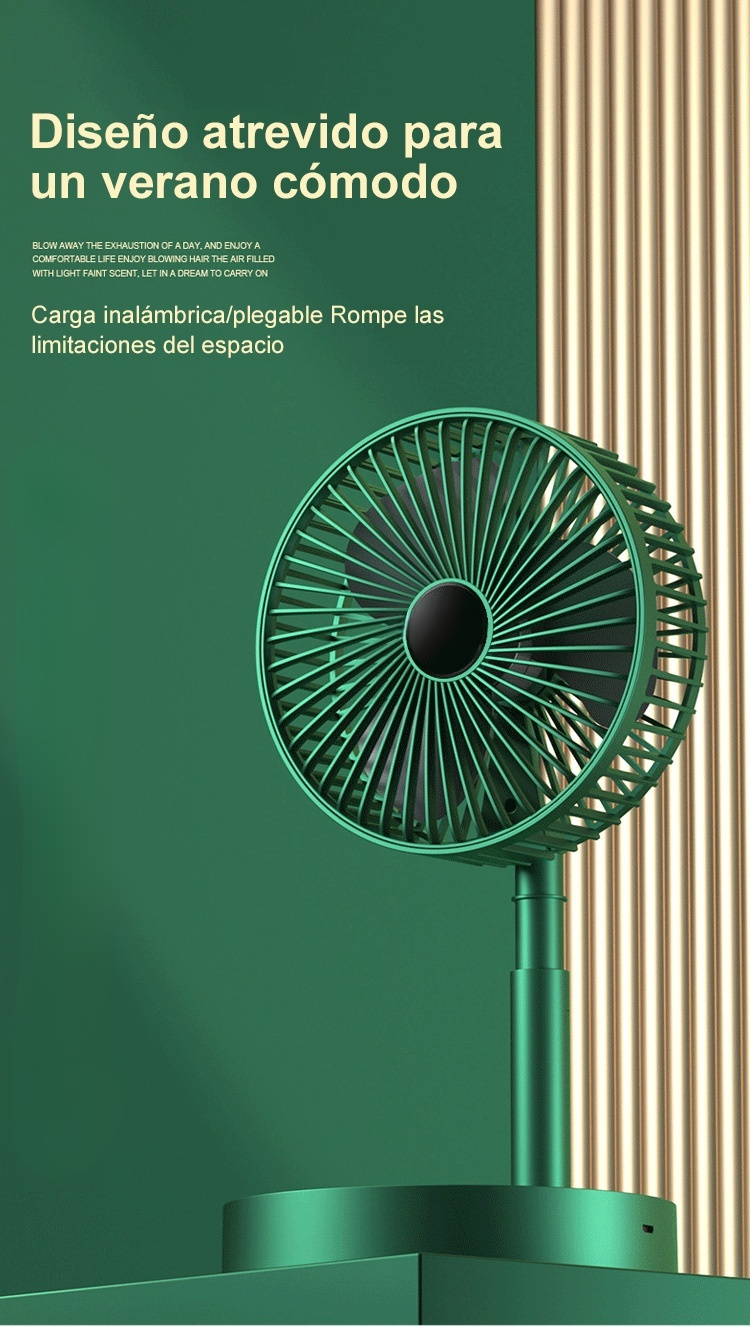 Ventilador purificador silencioso plegable en uso en una sala de estar
