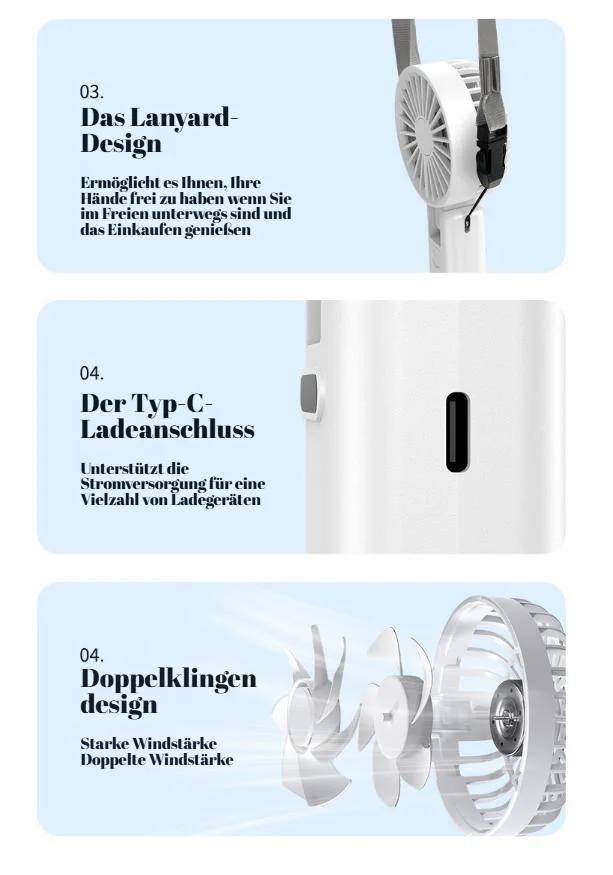 USB-aufladbarer Mini-Ventilator mit doppelter Luftzufuhr