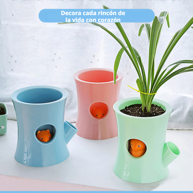 Maceta de dibujos animados con riego automático para personas perezosas