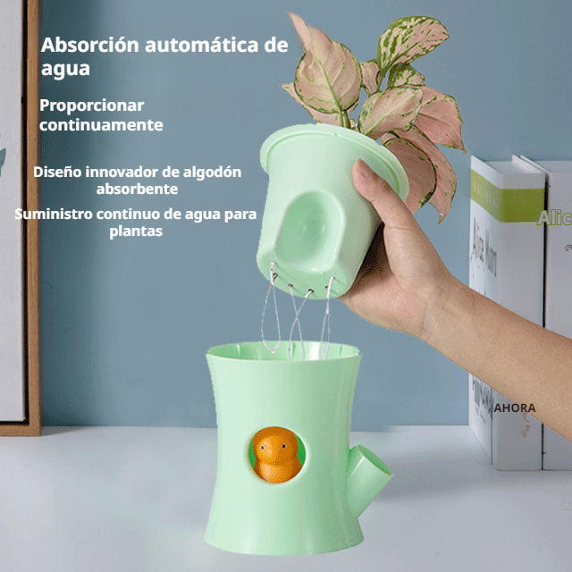 Maceta de dibujos animados con riego automático para personas perezosas