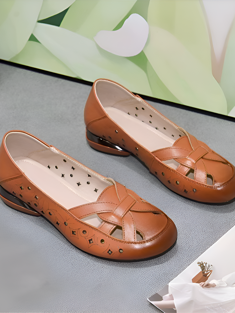 Healthy-foot   حذاء نسائي جلدي بنعل ناعم غير قابل للانزلاق