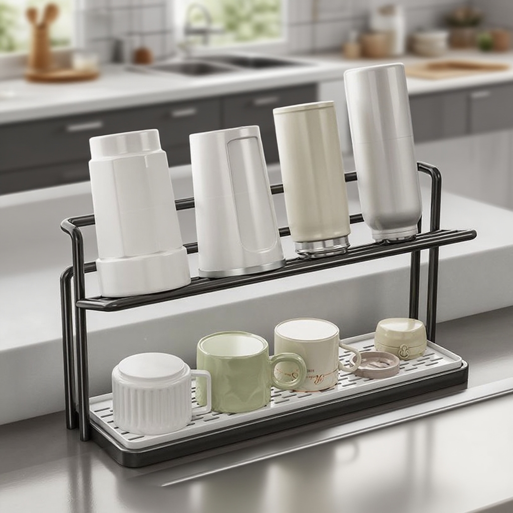 비주얼 열 방지 대나무 커버 이중 수납 컵 홀더 세라믹 세라믹 컵 두꺼운 수납 홀더 물빠짐 컵 홀더