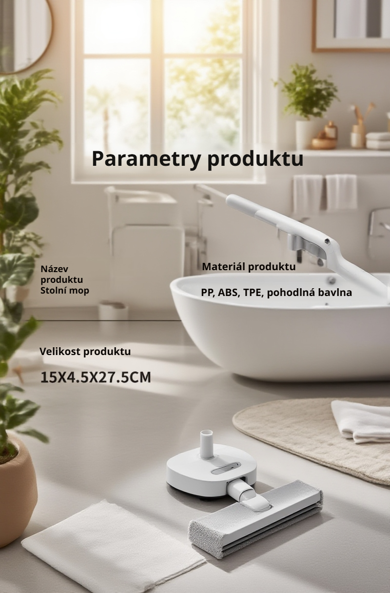 Kompaktní design mopu vhodný do každé domácnosti