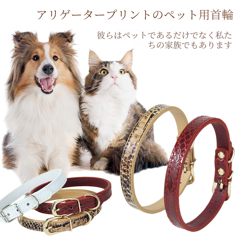 ペットの首輪犬の金属牽引猫の首輪ワニ革の首輪犬の首輪