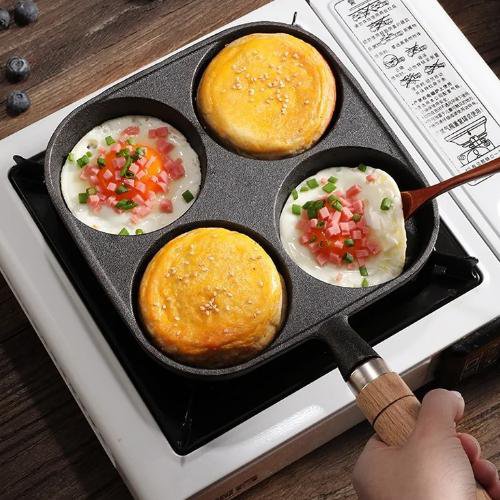 กระทะเหล็กหล่อ 4 หลุม ทรงลึก ไม่ติด