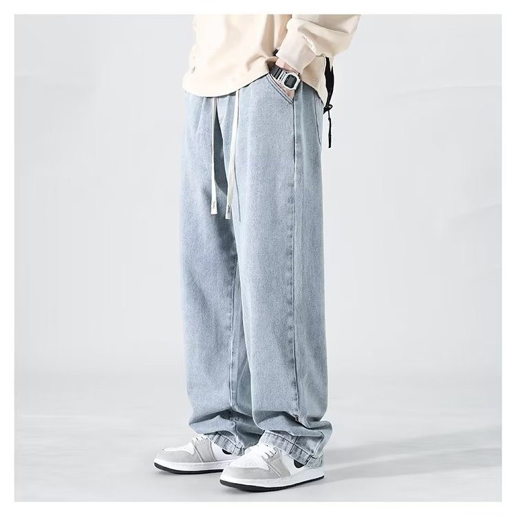 メンズアメリカンウォッシュジーンズ、ルーズストレート、トレンドブランドワイドパンツ、アメリカンハイストリート万能カジュアルロングパンツ