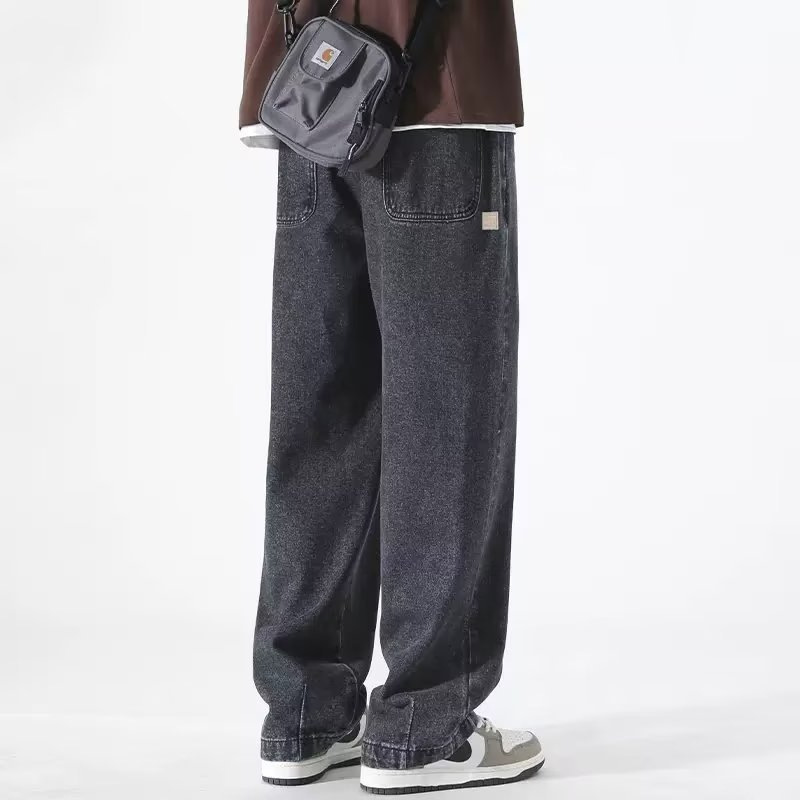 メンズアメリカンウォッシュジーンズ、ルーズストレート、トレンドブランドワイドパンツ、アメリカンハイストリート万能カジュアルロングパンツ