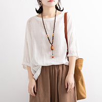 여성 리넨 캐주얼 티셔츠