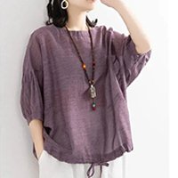 【カジュアル綿麻トップス】通気性抜群、肌に優しい、優れた吸湿性、着瘦せ、体型カバー